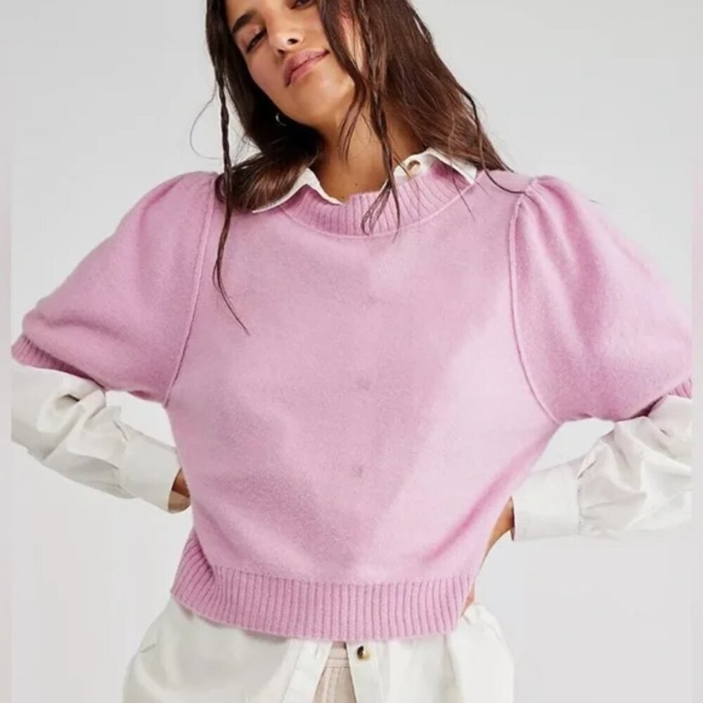 Free People Staycation Short Sleeve Cashmere Sweater Lilac Purple M